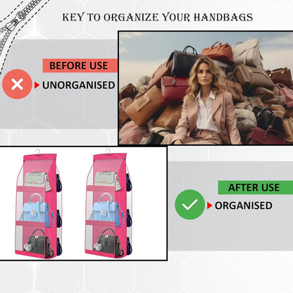 BRXOO Hanging Handbag Purse Organizer (6 Pocket- 1 Pcs-Pink)