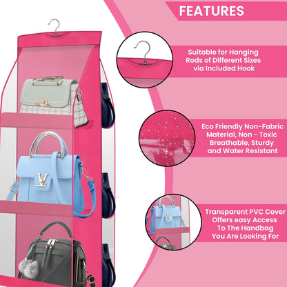 BRXOO Hanging Handbag Purse Organizer (6 Pocket- 1 Pcs-Pink)