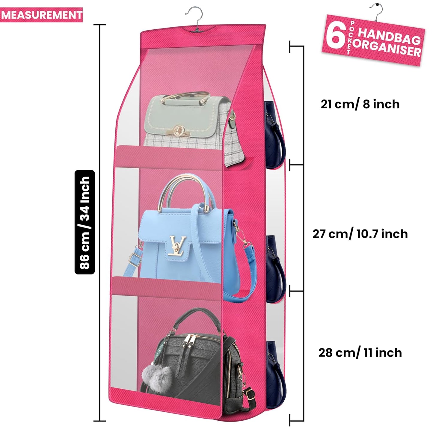 BRXOO Hanging Handbag Purse Organizer (6 Pocket- 1 Pcs-Pink)