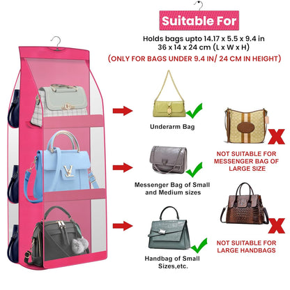 BRXOO Hanging Handbag Purse Organizer (6 Pocket- 1 Pcs-Pink)